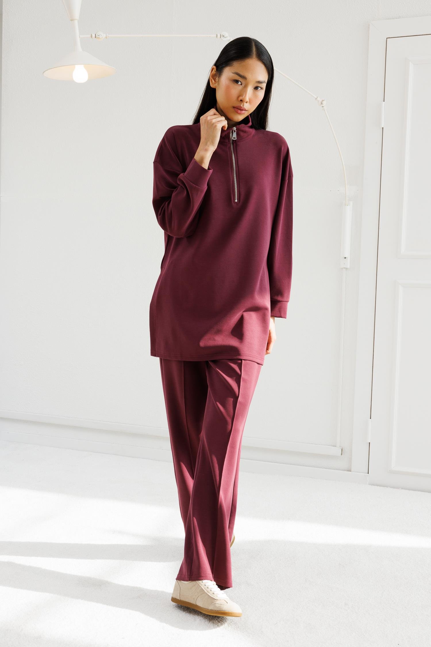 Yarım Fermuarlı Modal Takım - Mürdüm