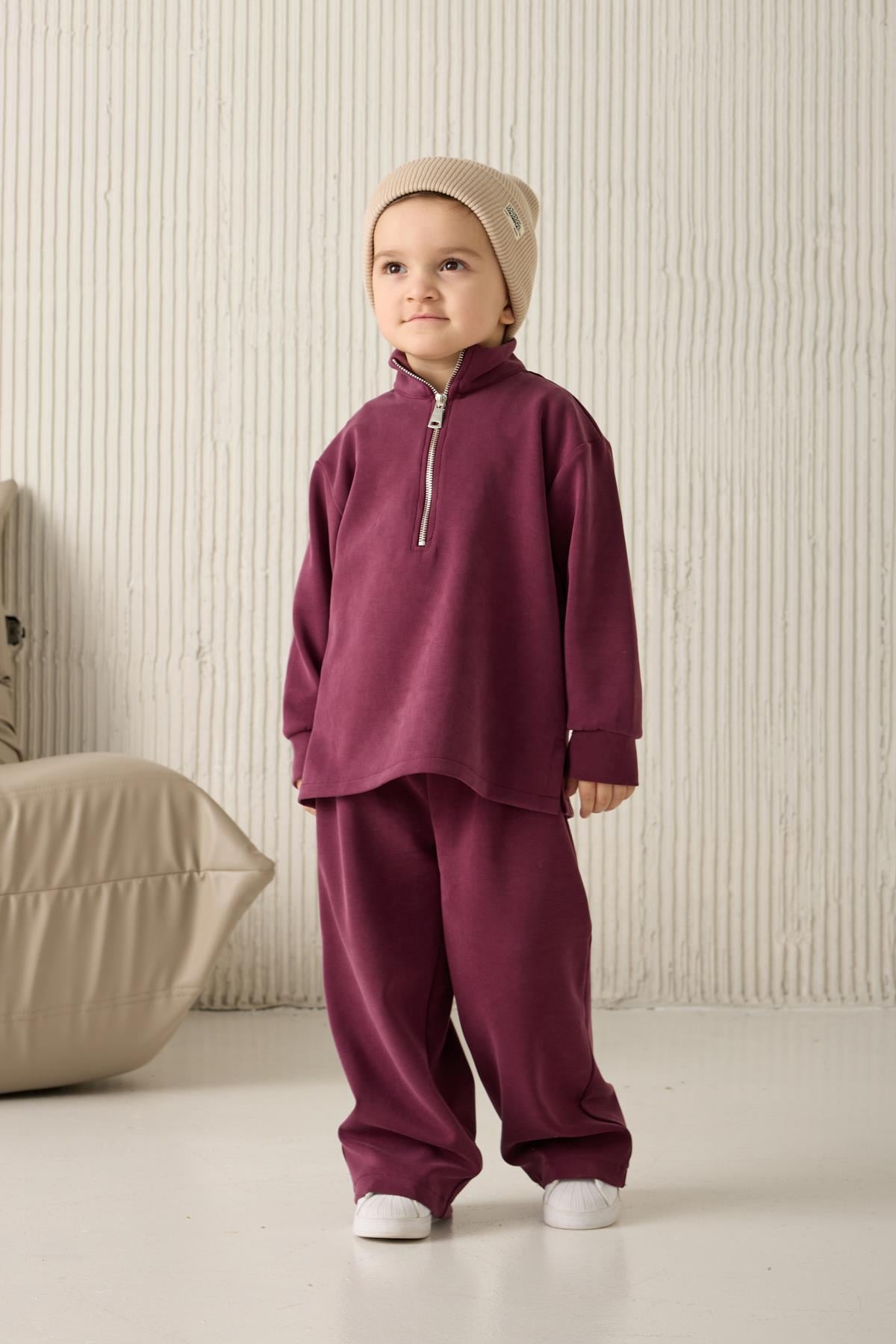 Yarım Fermuarlı Kids Mürdüm