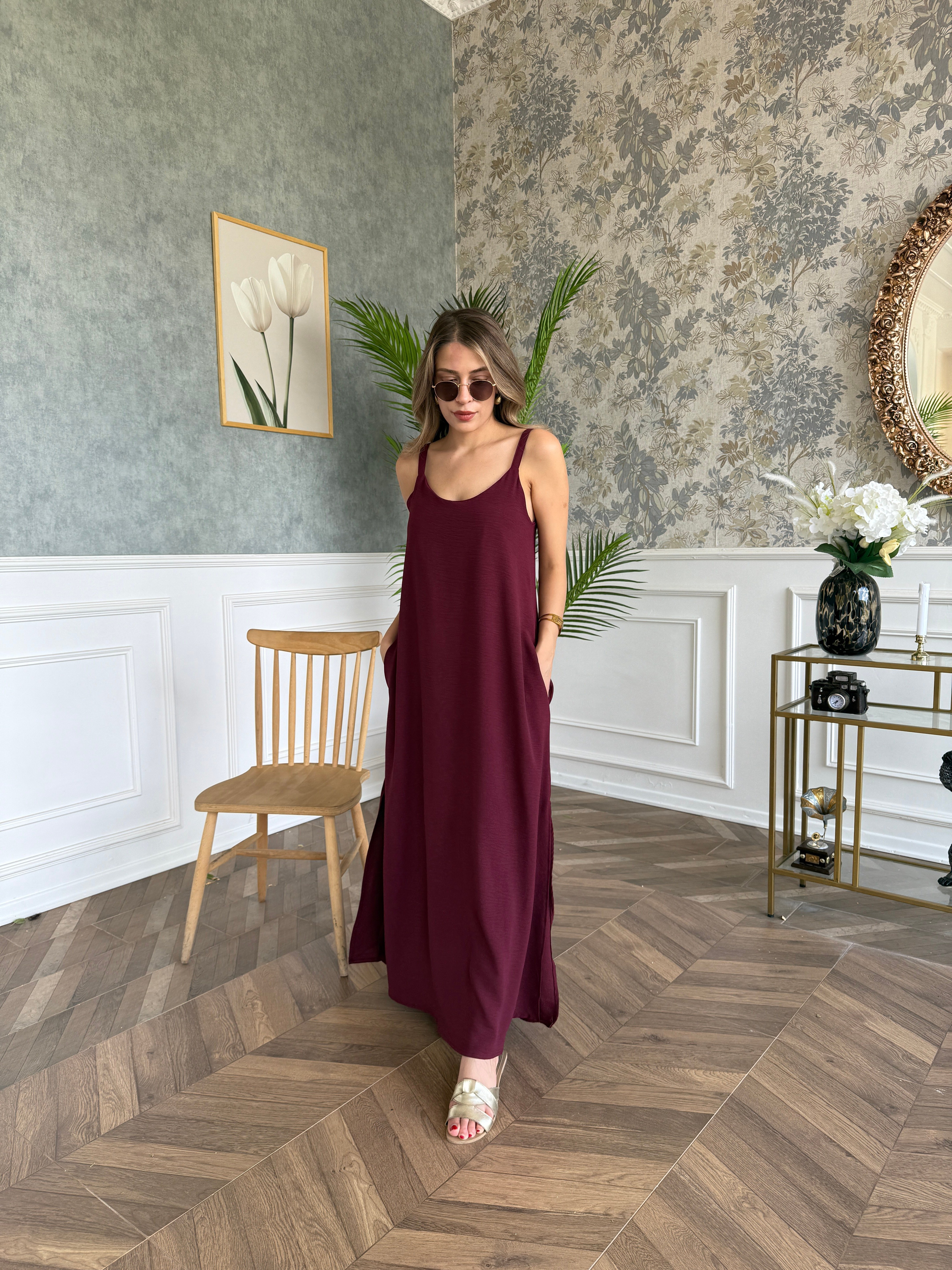 Ayrobin Cepli Elbise Bordo - 1132