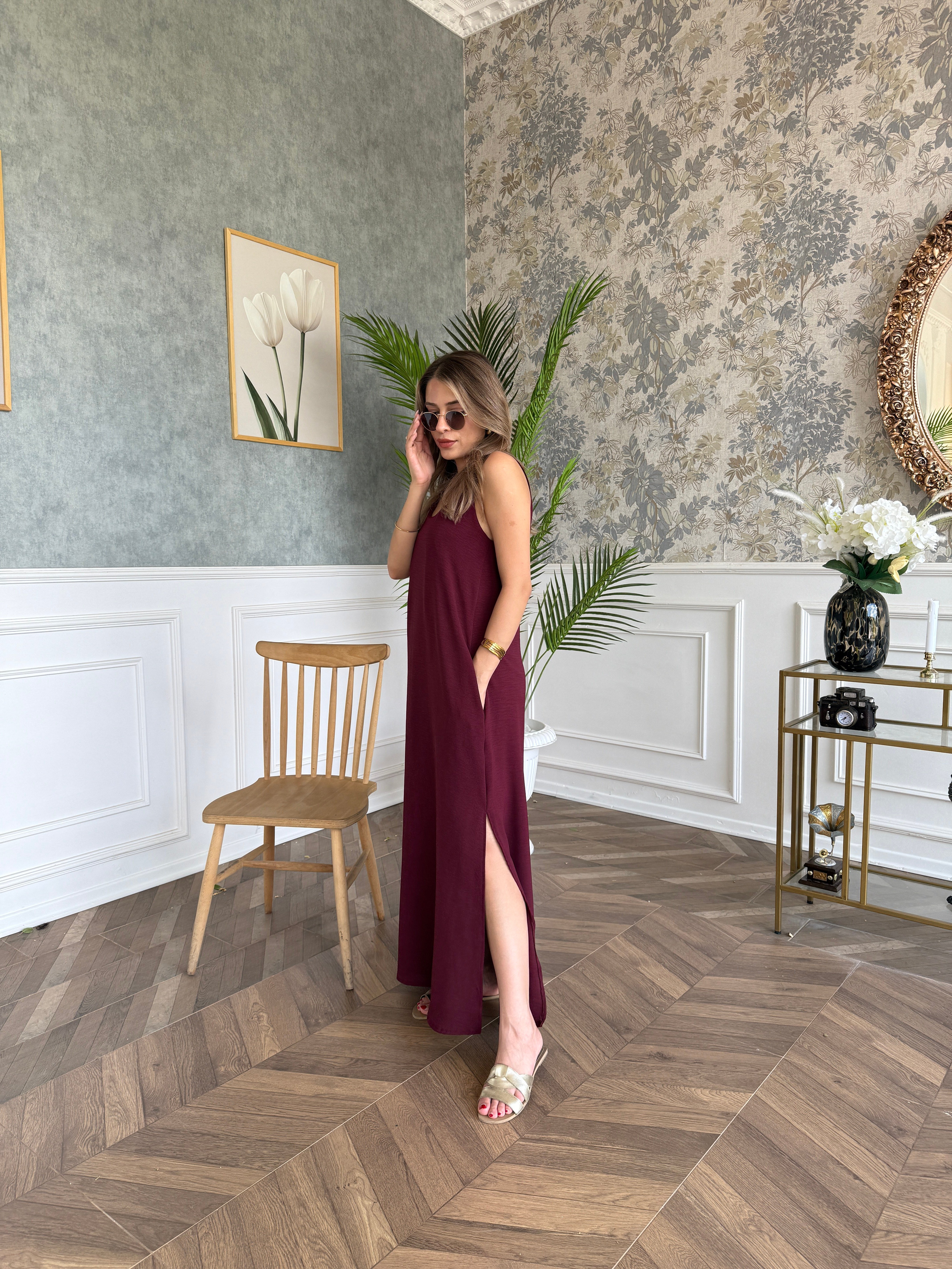 Ayrobin Cepli Elbise Bordo - 1132