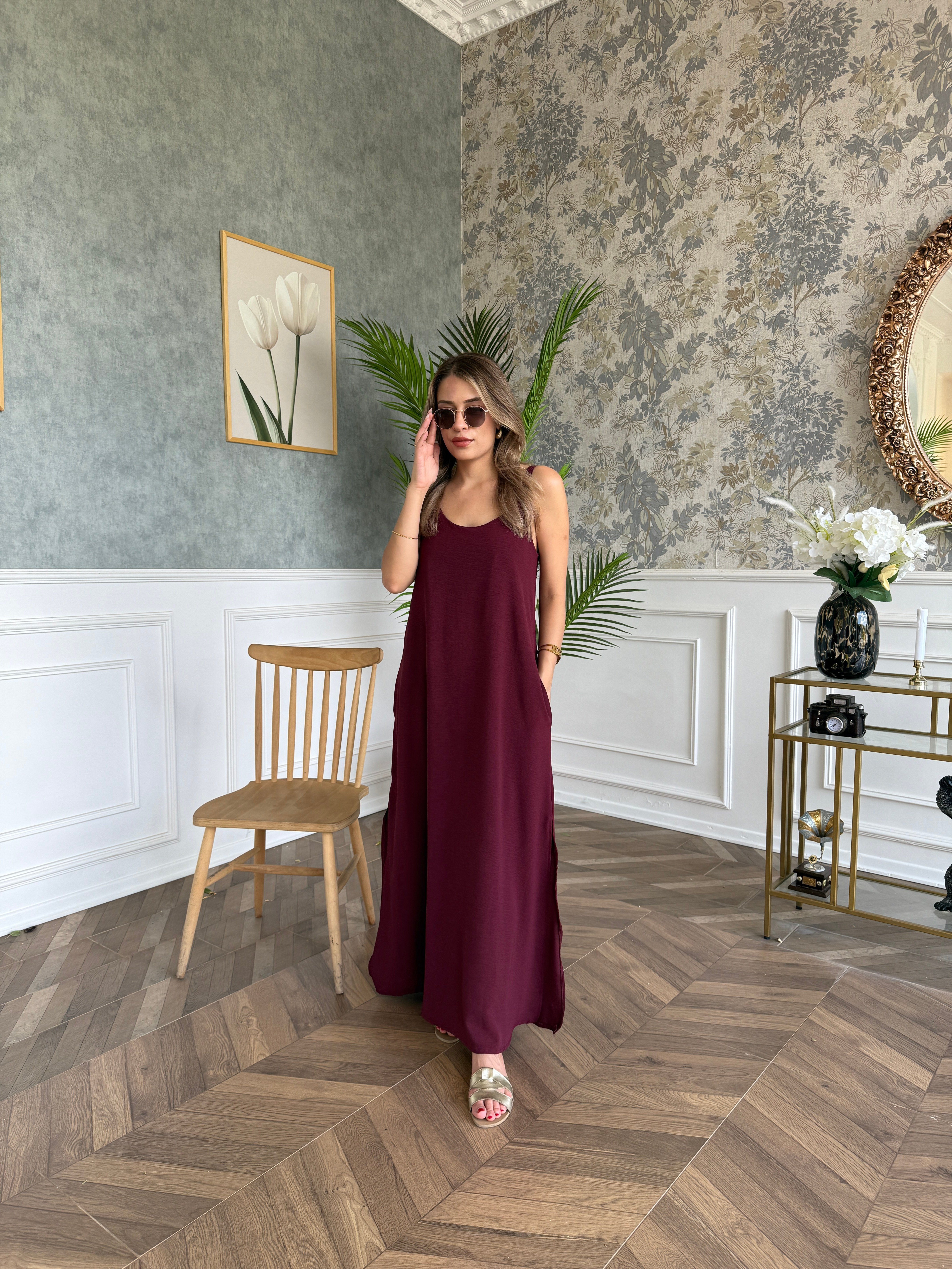 Ayrobin Cepli Elbise Bordo - 1132