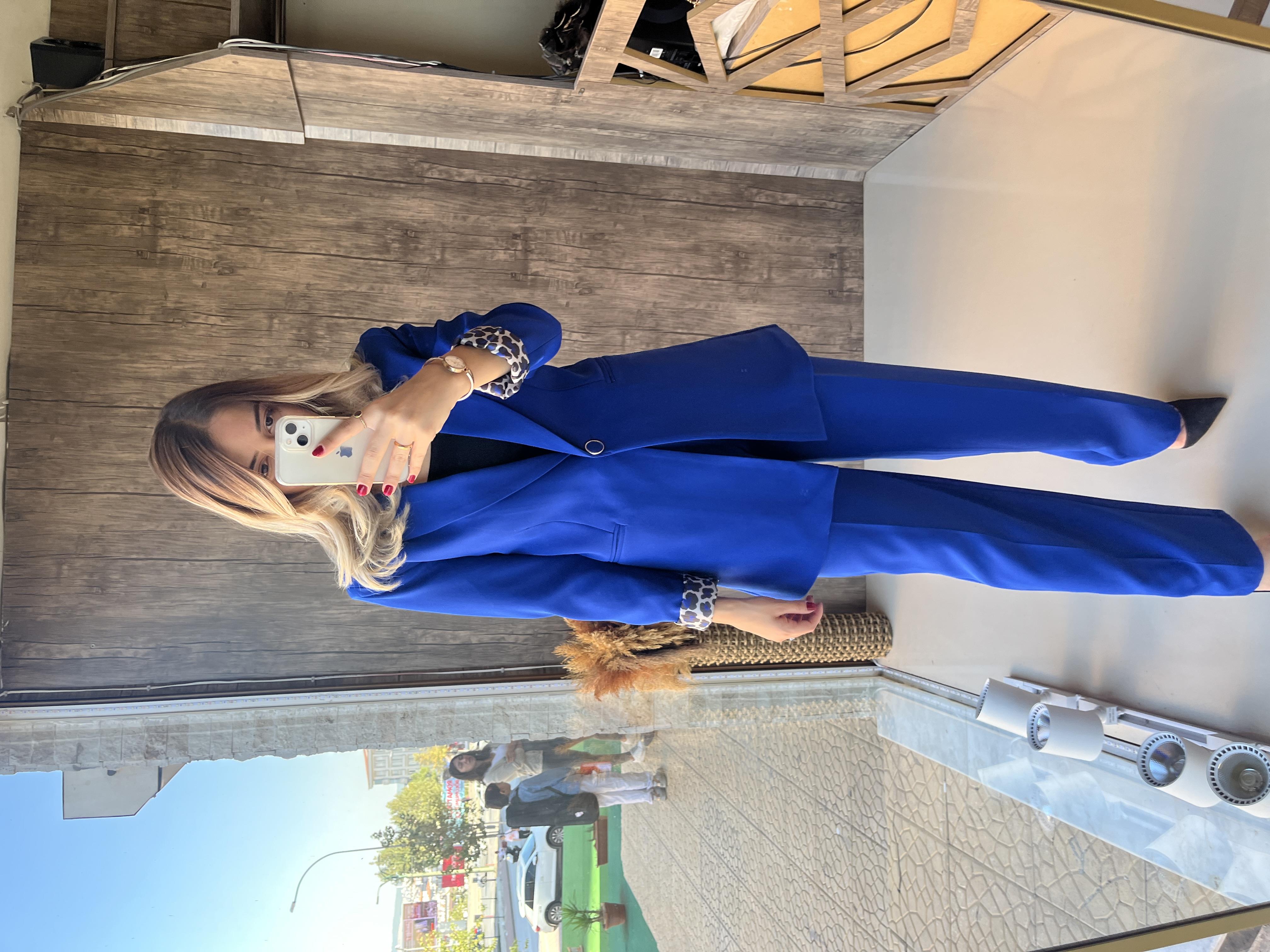 Leopar Astarlı Takım Saks Mavi