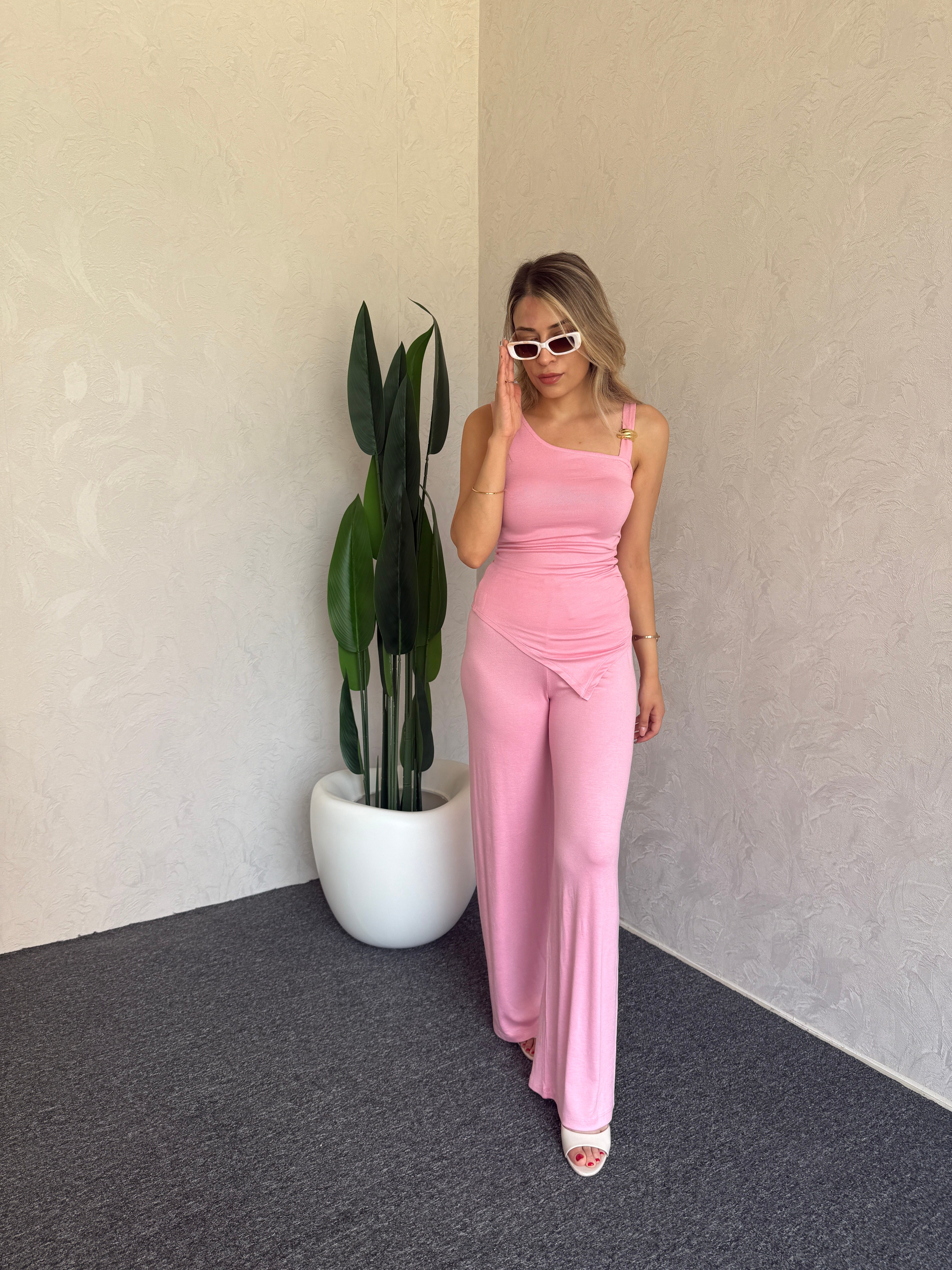 Omuz Broş Detay Takım Pembe - 1126