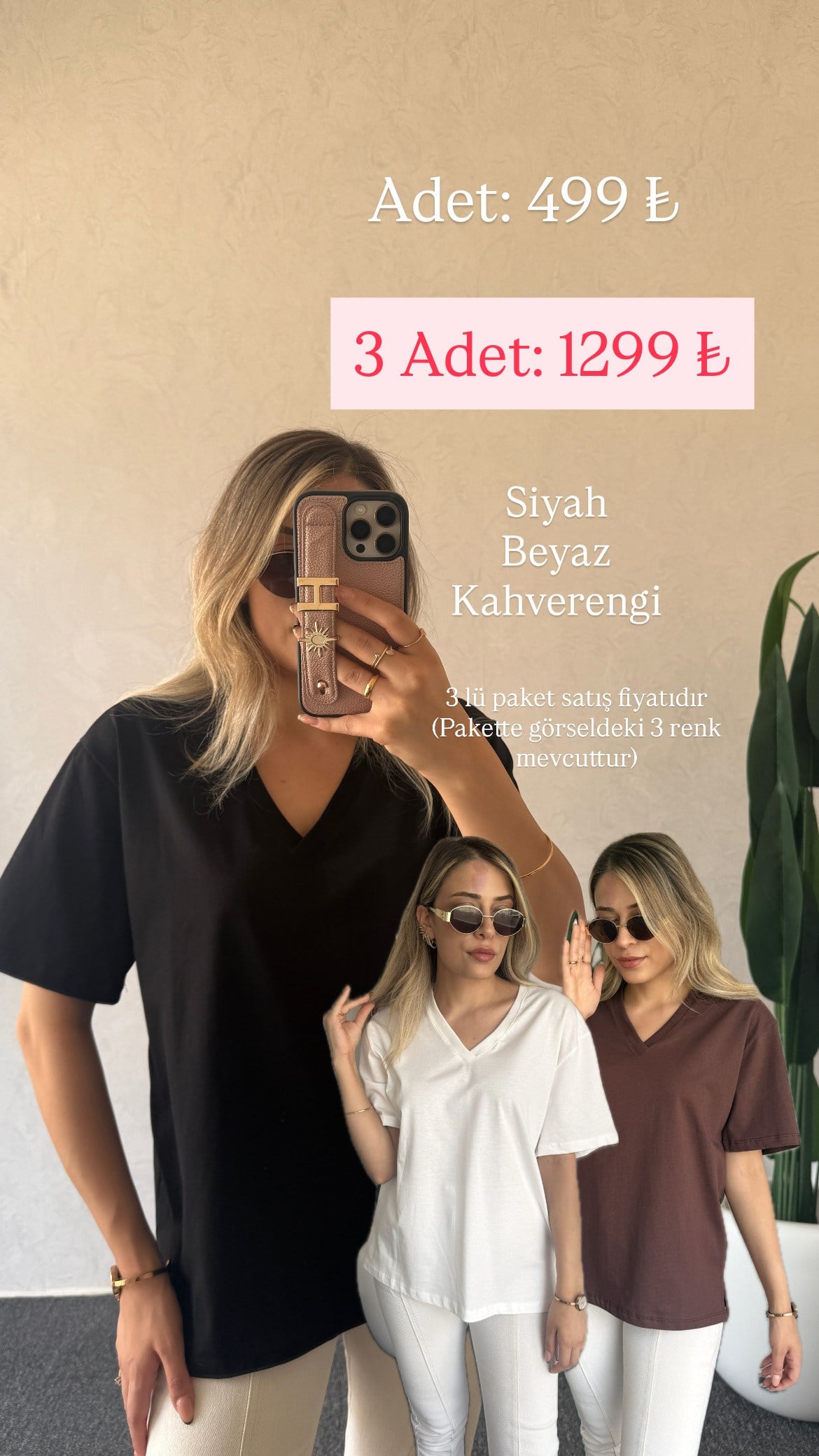 V Yaka Basic Tshirt 3 lü Paket - 1124