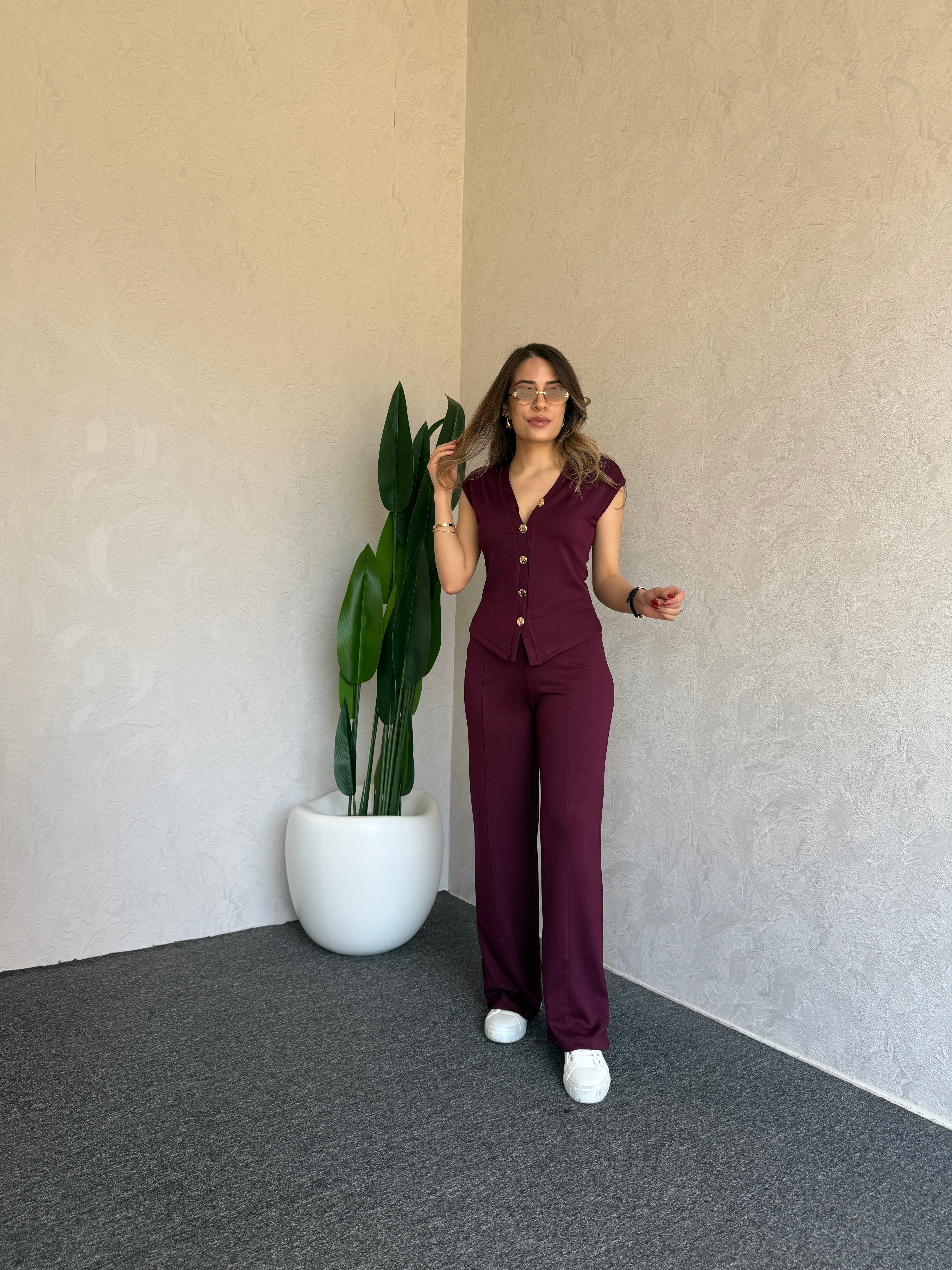 Yelekli Modal Takım Bordo - 1117