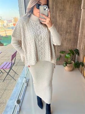 Bağlama Detay Süveterli Elbise Taş