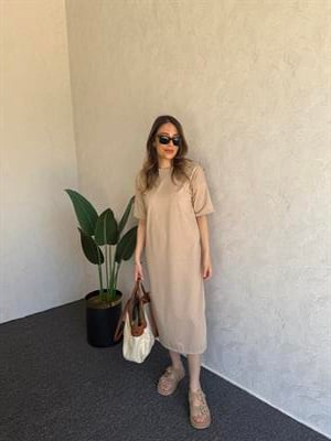 Basic Kısa Kol Elbise Camel