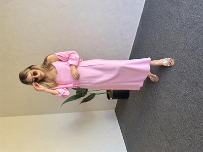 Gömlekli İp Askı Tensel Elbise Pembe - 1054