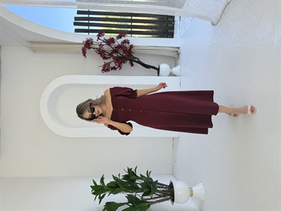 Kayık Yaka Modal Elbise Bordo - 1118