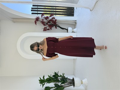 Kayık Yaka Modal Elbise Bordo - 1118