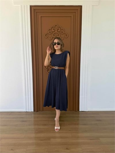 Kemerli Ayrobin Elbise Mavi - 1047