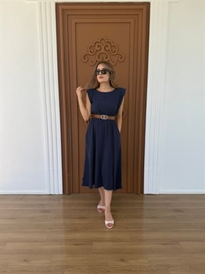 Kemerli Ayrobin Elbise Mavi - 1047