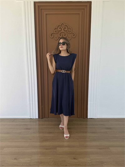 Kemerli Ayrobin Elbise Mavi - 1047