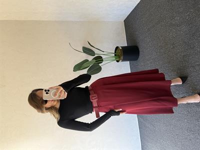 Kemerli Midi Etek Bordo - 1021