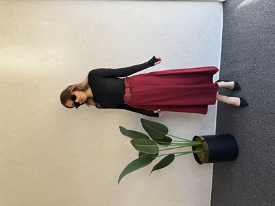 Kemerli Midi Etek Bordo - 1021