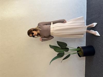 Kemerli Midi Etek Krem - 1021