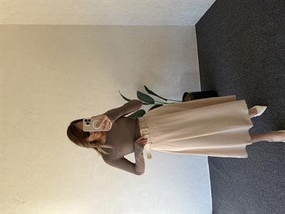 Kemerli Midi Etek Krem - 1021