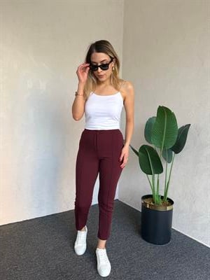 Krep Fit Pantolon Bordo - 1068