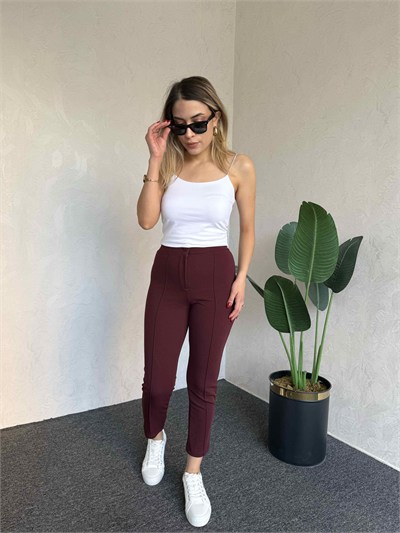 Krep Fit Pantolon Bordo - 1068