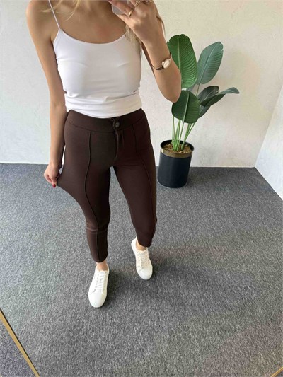Krep Fit Pantolon Kahverengi - 1068