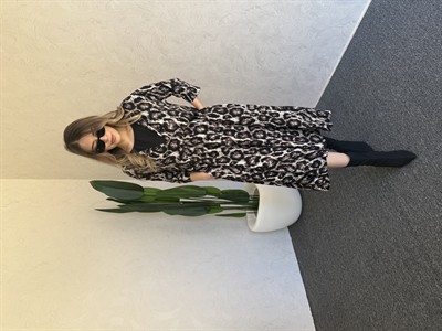 Leopar Desen Midi Elbise Siyah - 1101