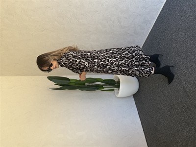 Leopar Desen Midi Elbise Siyah - 1101