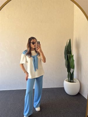 Omuz Bağlama Detay Modal Takım Mavi - 1113