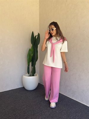 Omuz Bağlama Detay Modal Takım Pembe - 1113