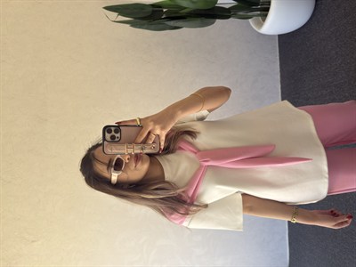 Omuz Bağlama Detay Modal Takım Pembe - 1113