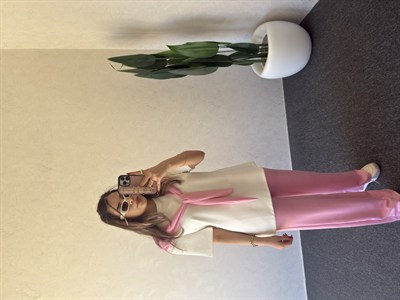 Omuz Bağlama Detay Modal Takım Pembe - 1113