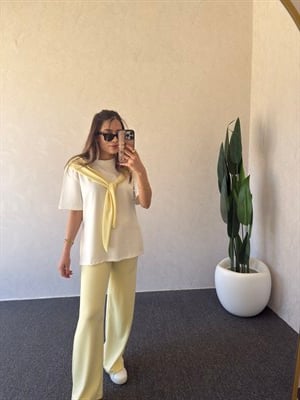 Omuz Bağlama Detay Modal Takım Sarı - 1113