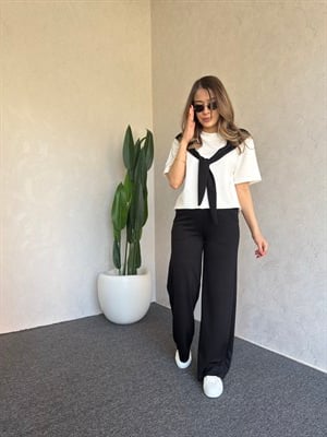 Omuz Bağlama Detay Modal Takım Siyah - 1113