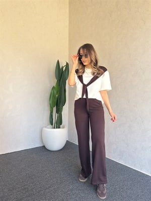 Omuz Bağlama Detay Modal TakımKahverengi - 1113