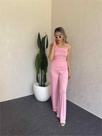 Omuz Broş Detay Takım Pembe - 1126