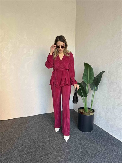 Piliseli Kruvaze Takım Bordo-1018