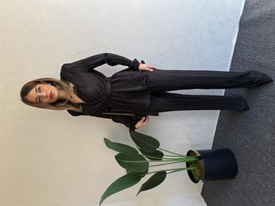 Piliseli Kruvaze Takım Siyah - 1018