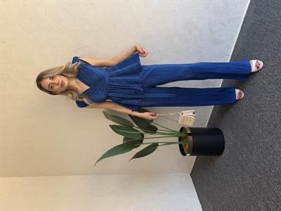 Pliseli Kolsuz Takım Saks Mavi - 1057