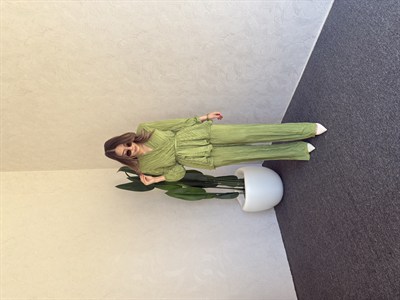 Pliseli Kruvaze Takım Açık Yeşil - 1018 