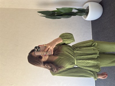 Pliseli Kruvaze Takım Açık Yeşil - 1018 