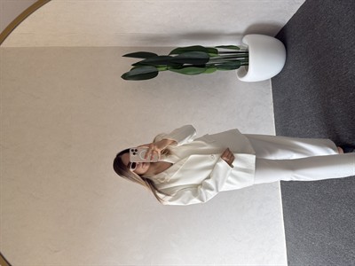 Taşlı Ceket Pantolon Takım Beyaz - 1098