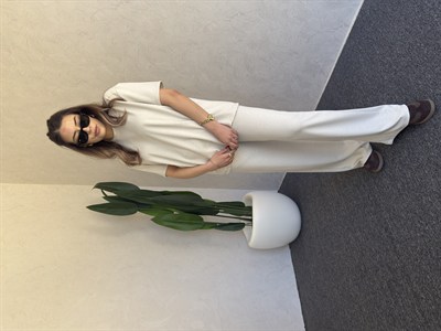 Taşlı İkili Modal Takım Krem -1114