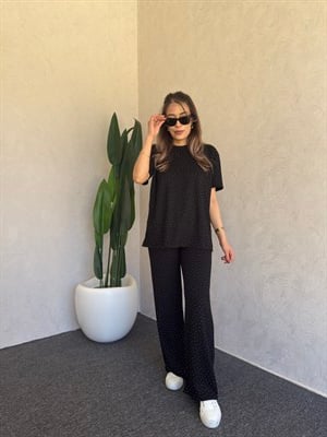 Taşlı İkili Modal Takım Siyah - 1114