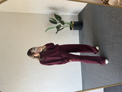 Taşlı Modal Takım Bordo - 1092