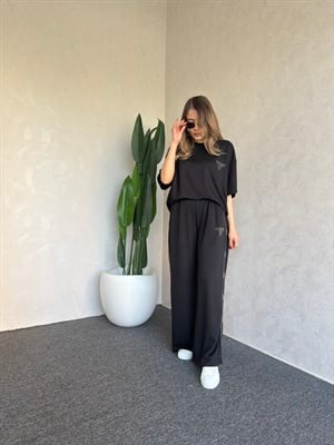 Taşlı Orj Modal Takım Siyah - 1112