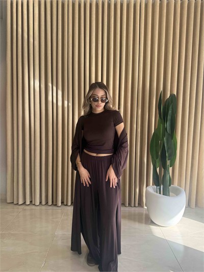 Üçlü Kimono Takım Kahverengi - 1135