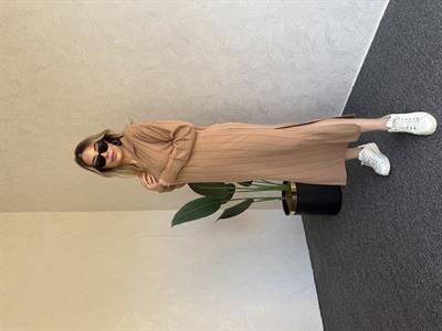 Uzun Kol Basic Elbise Camel - 1064