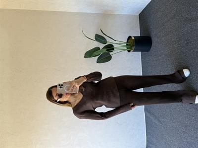 V Yaka Basic Takım Kahverengi - 1016