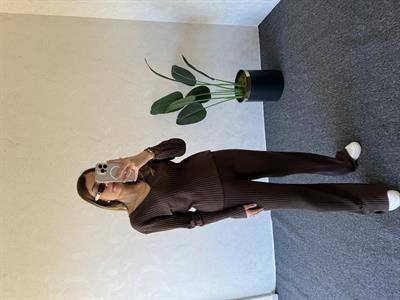 V Yaka Basic Takım Kahverengi - 1016