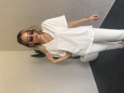 V Yaka Basic Tshirt Beyaz - 1124