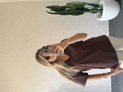 V Yaka Basic Tshirt Kahverengi - 1124